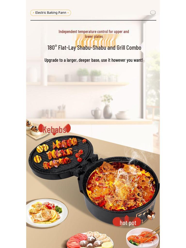 Electric Double-Sided Non-Stick Griddle for Eggs, BBQ, and Pastry