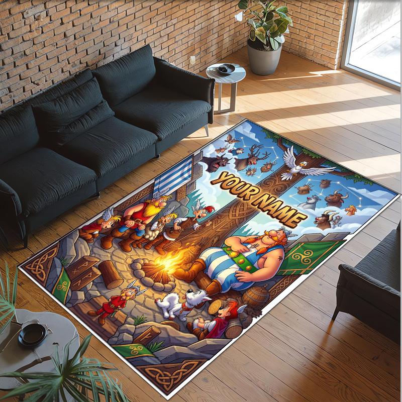 Personalized Crystal Velvet Carpet Custom Name Text,Asterix & Obelix Anti Slip Area Rug For Home Decoration