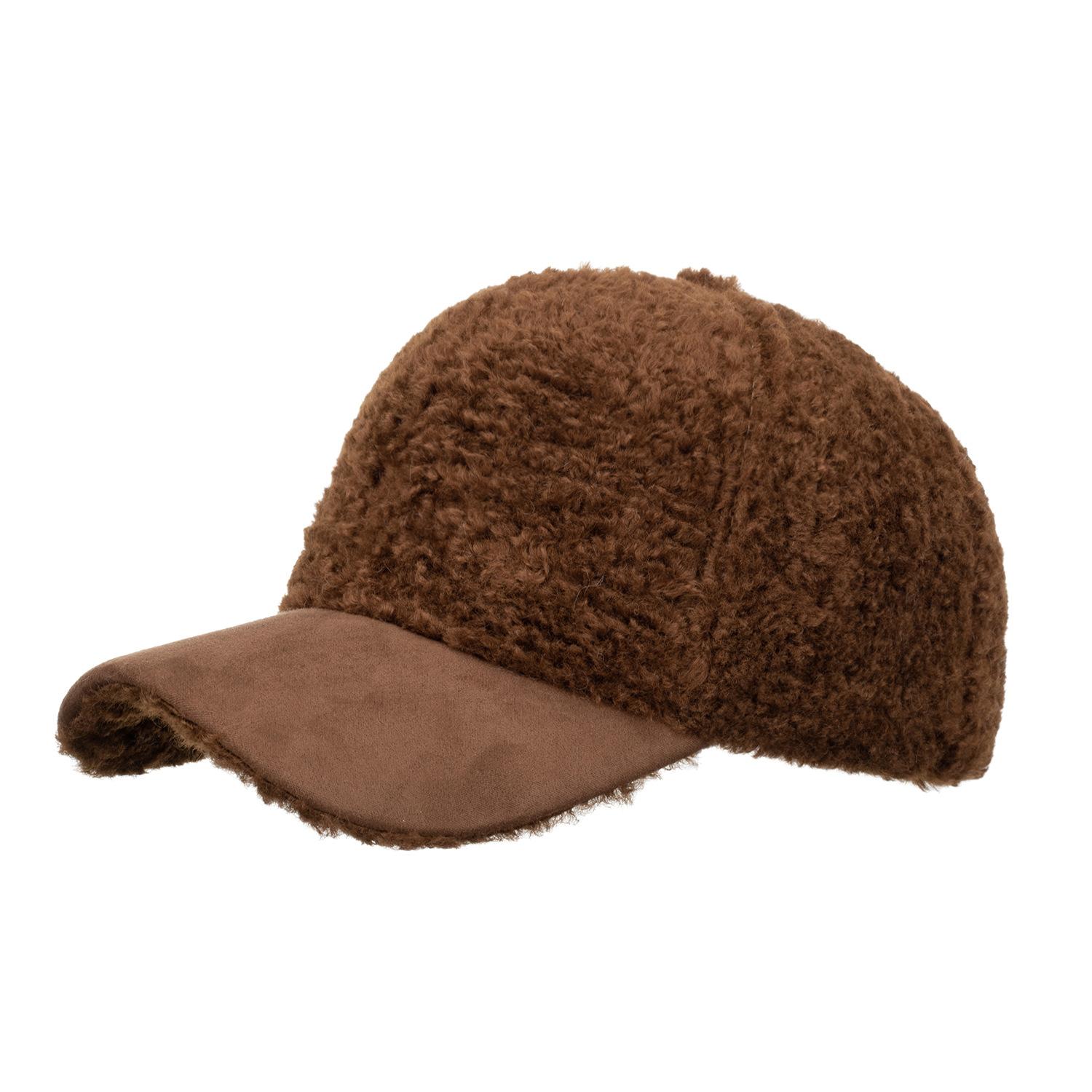 

Hat Female autumn and winter warm lamb wool baseball cap cute plush solid color versatile student cap темно-коричневого кольору