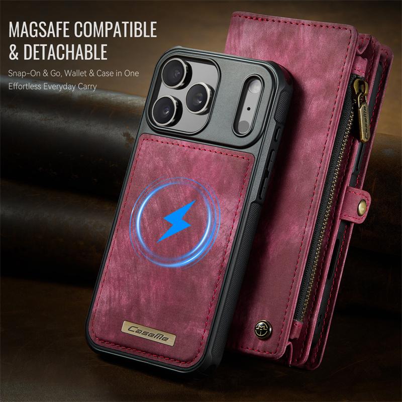 CaseMe Magnetic Flip Leather Phone Case for iPhone 17 Pro Max 17 Air 16 16E 15 Plus 14 13 12 11 XS X XR SE 2022 Zipper Wallet Card Back Cover Coque