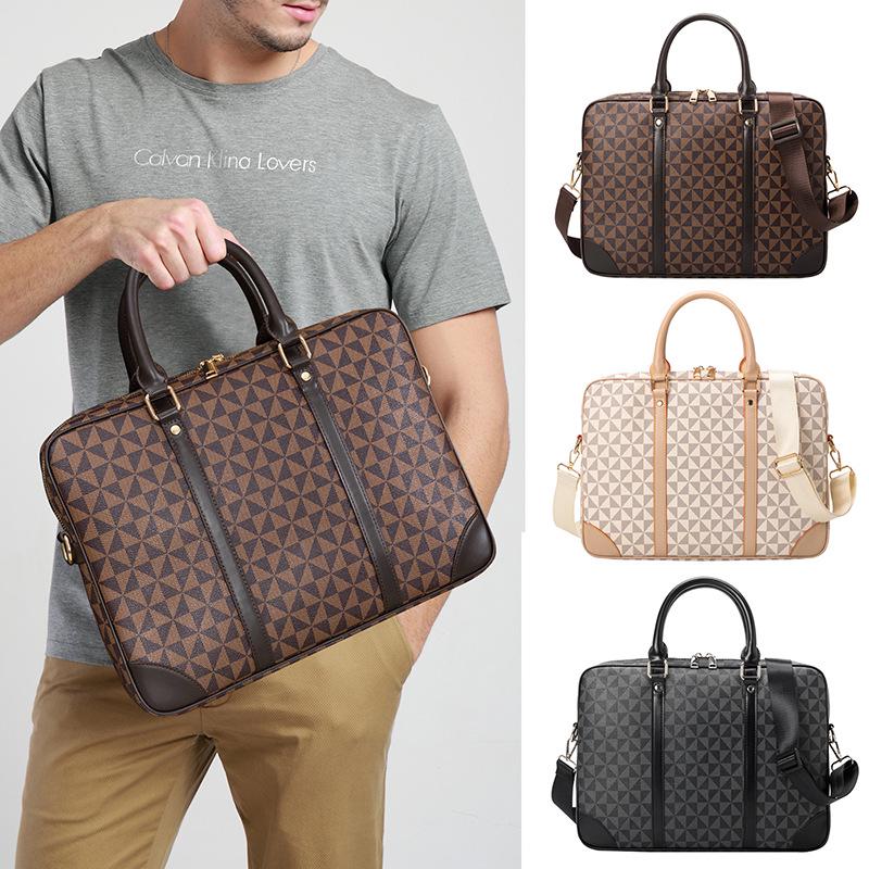Men's Trendy European & American Large Capacity Business Briefcase: Printed Crossbody & Shoulder Handbag for Laptop.