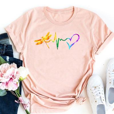 (Asiatische Größe)T Top Kleidung Liebe Herzschlag Süße 90er Jahre Casual Kurzarm Frauen Print Lady Mode T Shirt Weibliche Grafik t-shirt