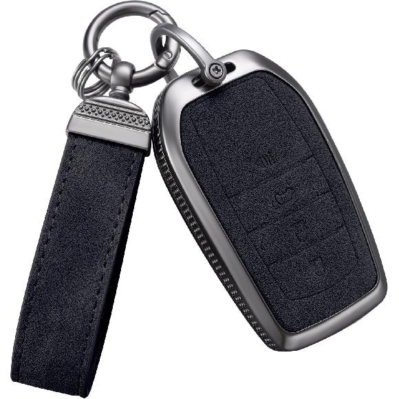 YO&YOYE Compatible with Toyota Key Fob Cover with Keychain Leather Key Case Protector for Avalon Camry Corolla RAV4 Sequoia Highlander Smart Key