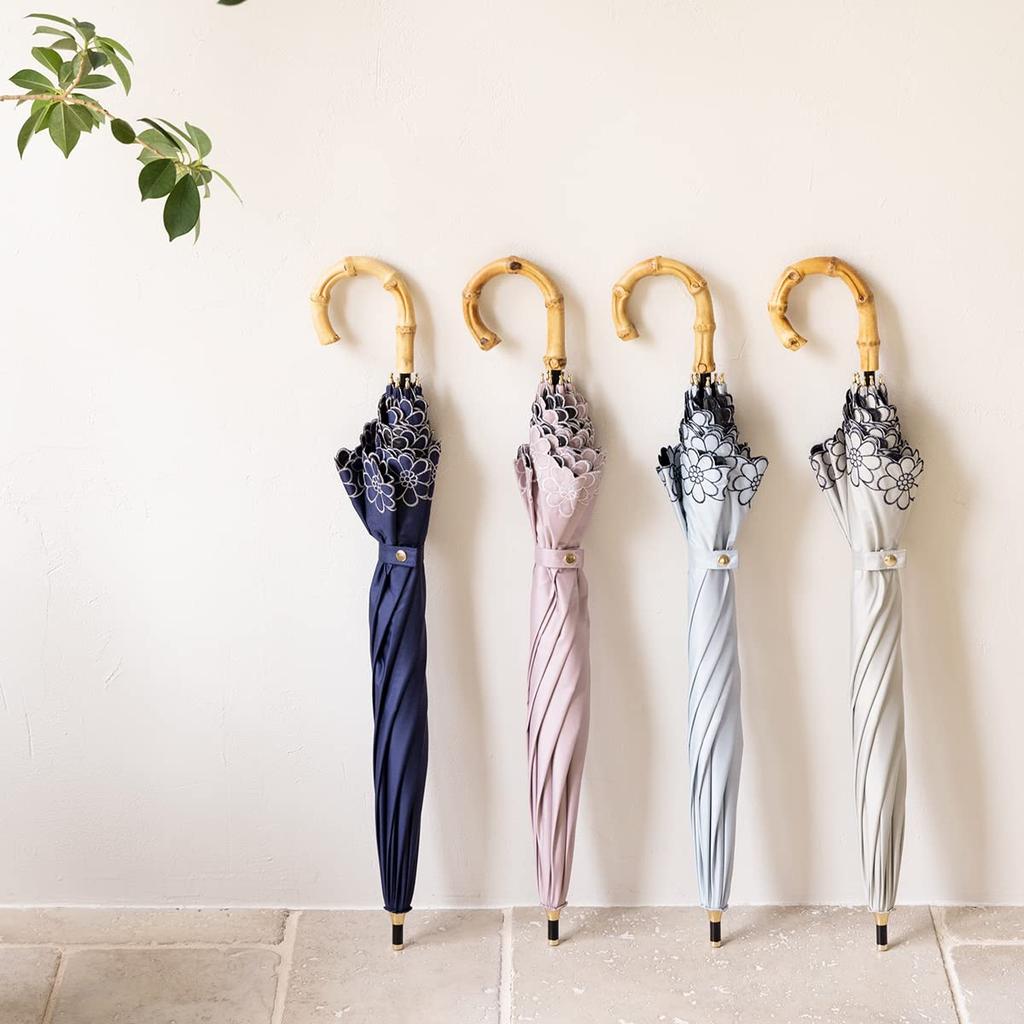 Cool Plus UV Heat and Light Blocking Compact Long Umbrella with Floral for Sun and 50cm x 8 Light Blocking or More UV Grade 1 Light Short Embroidery,