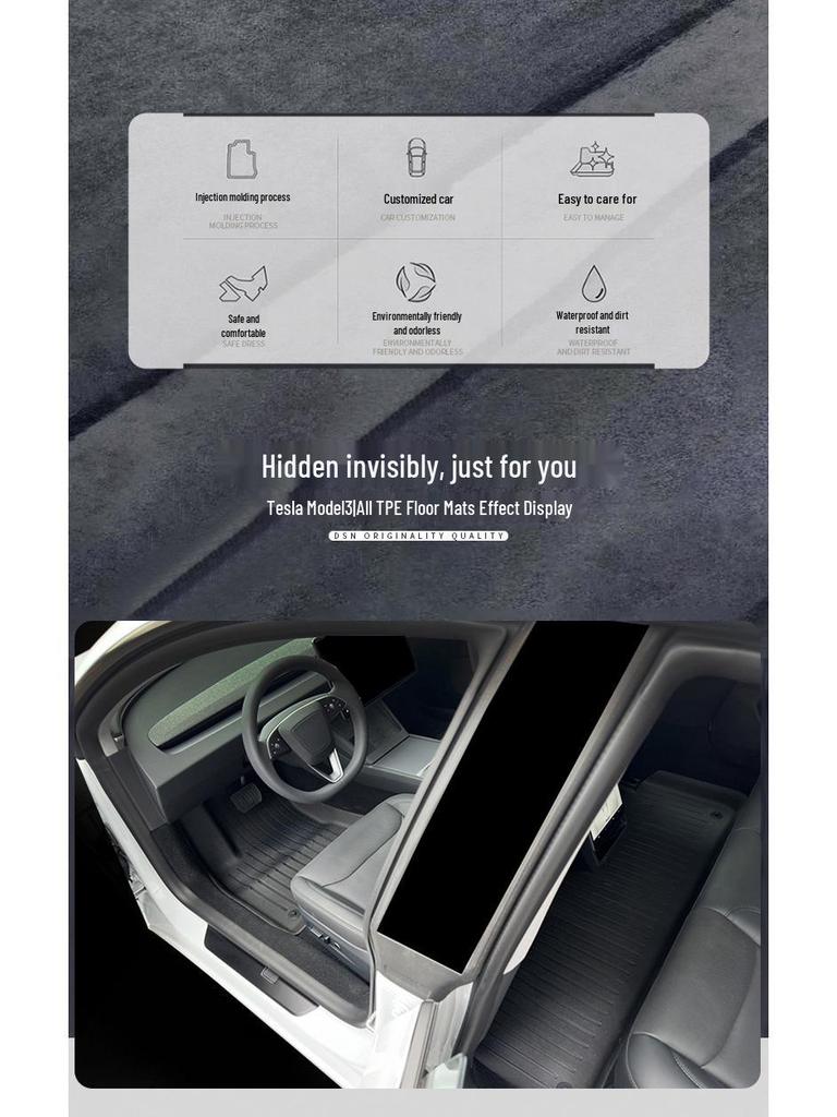 Tesla Model 3 Waterproof TPE Floor Mats, Double-Layer, Wear-Resistant with Lamb's Wool, Facelift Version.