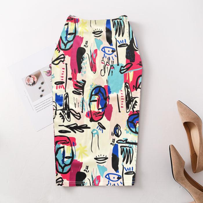 Digital Print Women's Pencil Skirt - Hip-Hugging, Half-Length