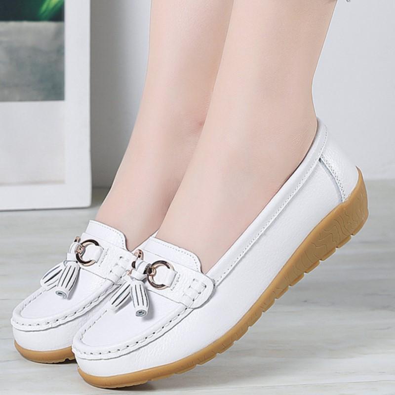 Women Flats Fashion Wedge Genuine Leather Ballerina Shoes Women Slip On Nurse Shoes Moccasins Breathable Shoes Female Plus Size