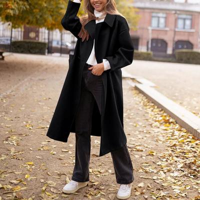 Women's Fashion Casual Fall Winter Solid Color Print Long Sleeve POLO Neck Long Coats(women’s)
