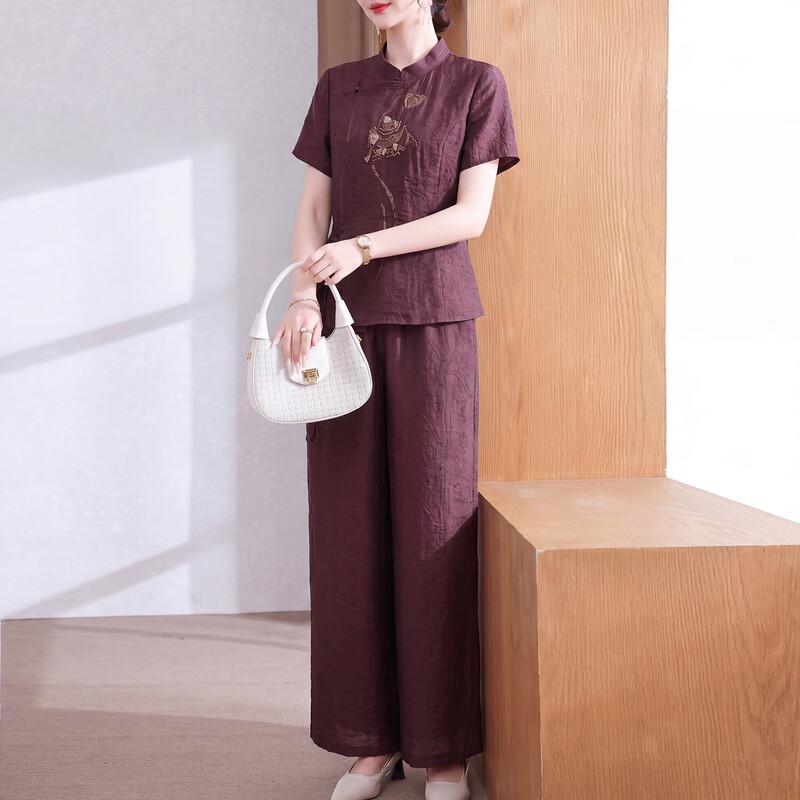 Xuexi New Chinese Style Embroidered Summer Top Set 3XL