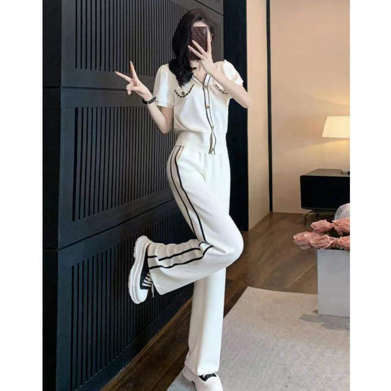 

Casual Fashion Suit Women s V-neck Western Style Slim Wide-leg Pants Two-piece Suit 2XL білий