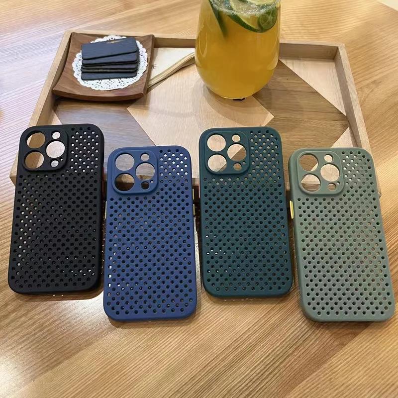 Luxury Soft Heat Dissipation Phone Case For 11 12 13 14 15 16 Pro Max Plus Hollow Ultra Thin Plain Color Cover