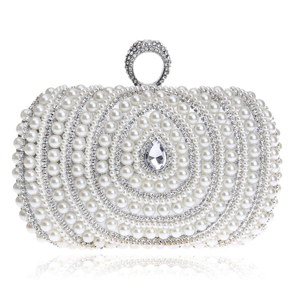 

Pearl Vintage Style Glitter Rhinestones Evening Bags Finger Ring Diamonds Party Wedding Prom Dinner Cocktail Clutch Bag For Lady