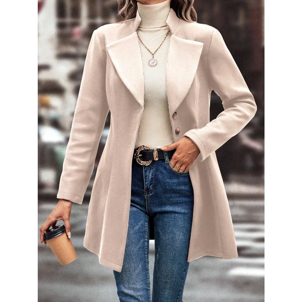 2025 New Women's Winter Lapel Slim Woolen Solid Color Fashion Coat for Europe and America