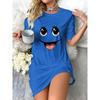 Summer Women's Nightgown Cute Round-Neck Short-Sleeve Dachshund Print Dress—Comfortable and Breathable Loungewear for Home