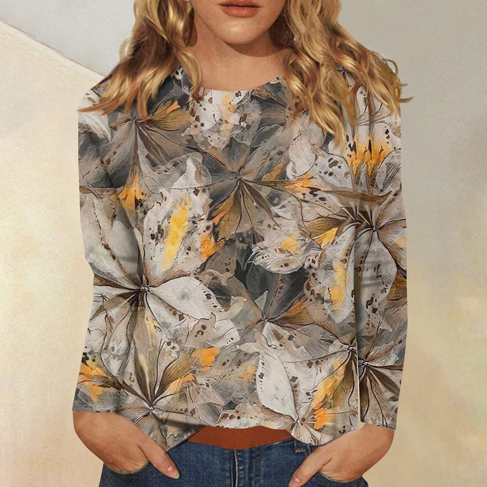 

Женская модная повседневная футболка с круглым вырезом и длинным рукавом с принтом, топ XL