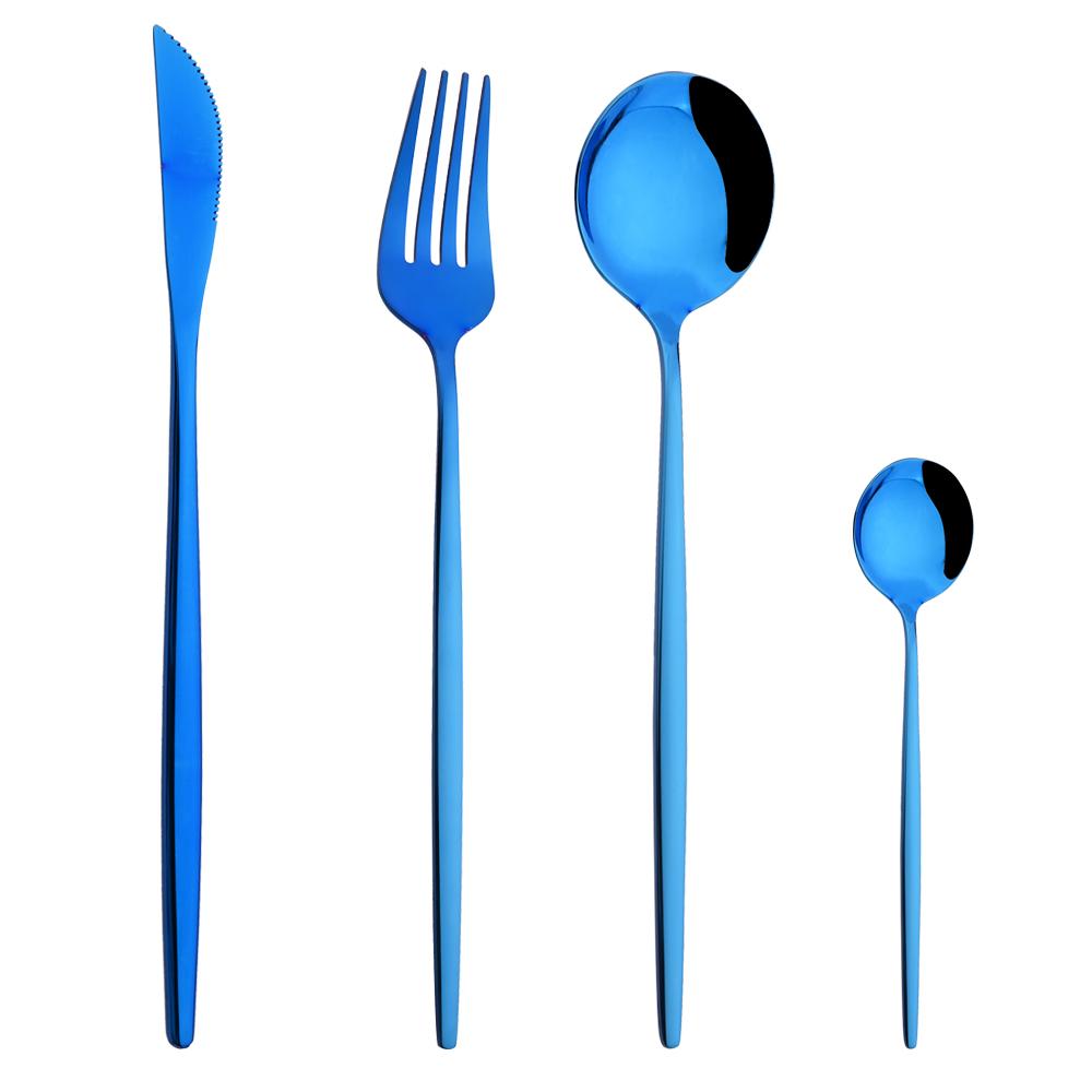 Western Purple Silver Tableware New Dinnerware Set 4Pcs Stainless Steel Kitchen Knife Fork Spoon Complete Cutlery Flatware Set