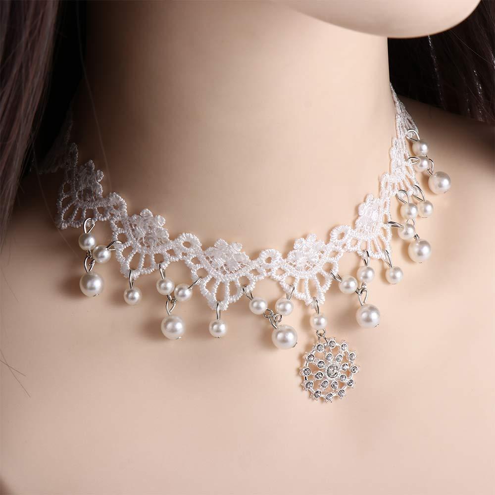 Women's New Hot Selling Lace Flower Chain Gift Jewelry Gothic Choker Beads Necklace White