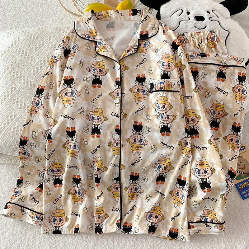 Pijama Coração Roxo Primavera Outono para Mulheres Moda Manga Comprida tops e Calças roupa de dormir Elegante de Alta Qualidade Confortável Lapela Roupa de Descanso