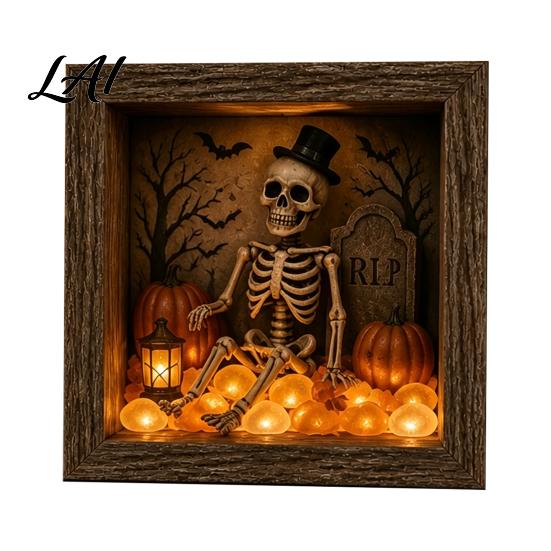 Decorative Seasonal Lights Halloween Lighted Frame Ornaments Light Up Shadow Box Warm Atmosphere LED for Home Living Room Bedroom Decor Ornaments