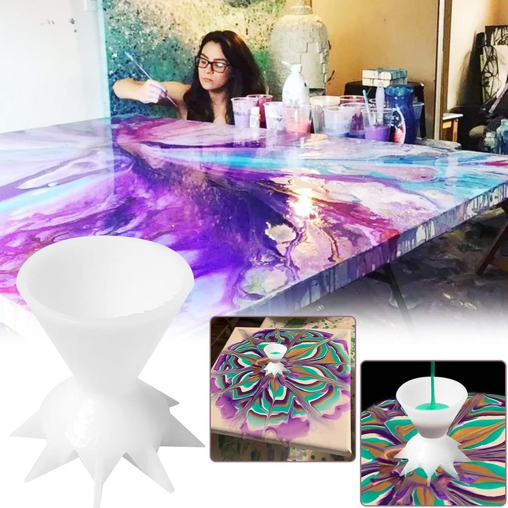 4 Pcs Mini 7-leg Funnel Split Cup for Acrylic Paint Pouring, Flower Pour Mini Funnel, DIY Making Pour Painting Supplies, Flower Pattern, Reusable