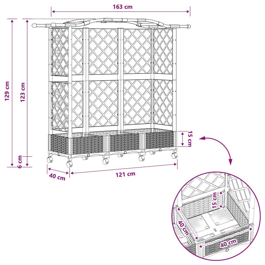 Raised Garden Bed with Trellis and Roof Gray 163 x 40 x 129 cm PP