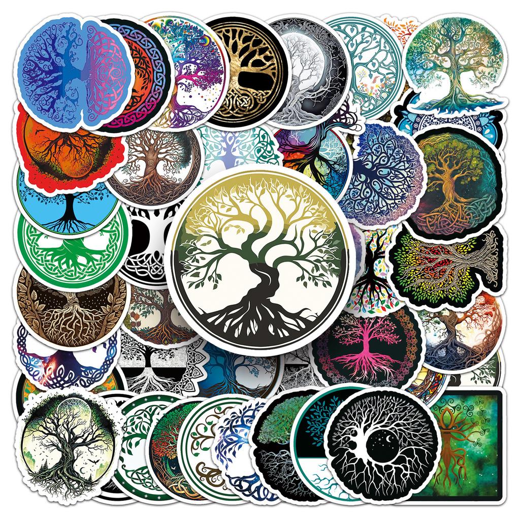 50 Photos of Life Tree Totem Graffiti Personalized Retro Creative Decorative Mobile Phone Case Suitcase Stickers Waterproof