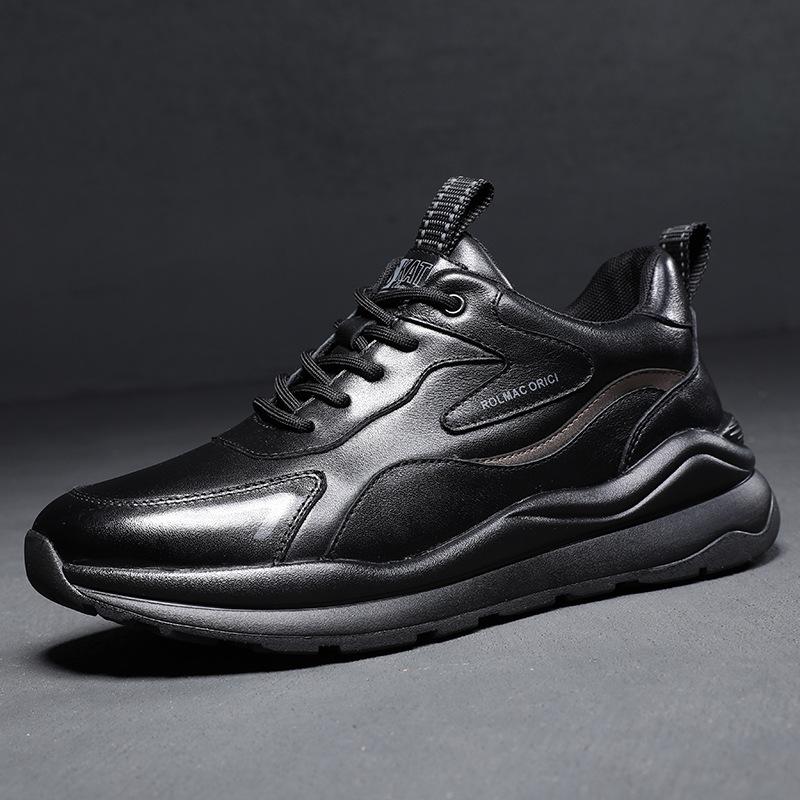 Eather Sports Shoes for Men New White Shoes Top Layer Cowhide Casual Shoes with Plush Versatile Thick Soled Dad Shoes