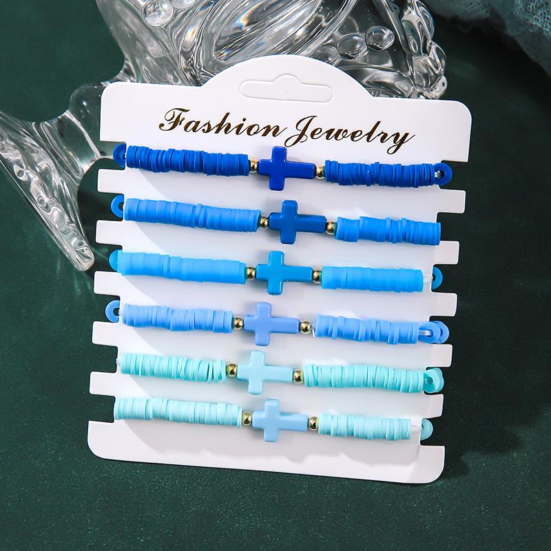 Hot-selling Personalized Elastic Soft Pottery Bracelet Set, Bohemian Cross Bracelet, Simple Jewelry for Women