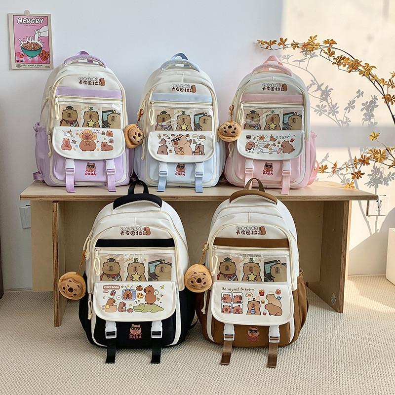 Large Cartoon Capybara Capacity  Backpack  Animal Print Girl Student Schoolbag