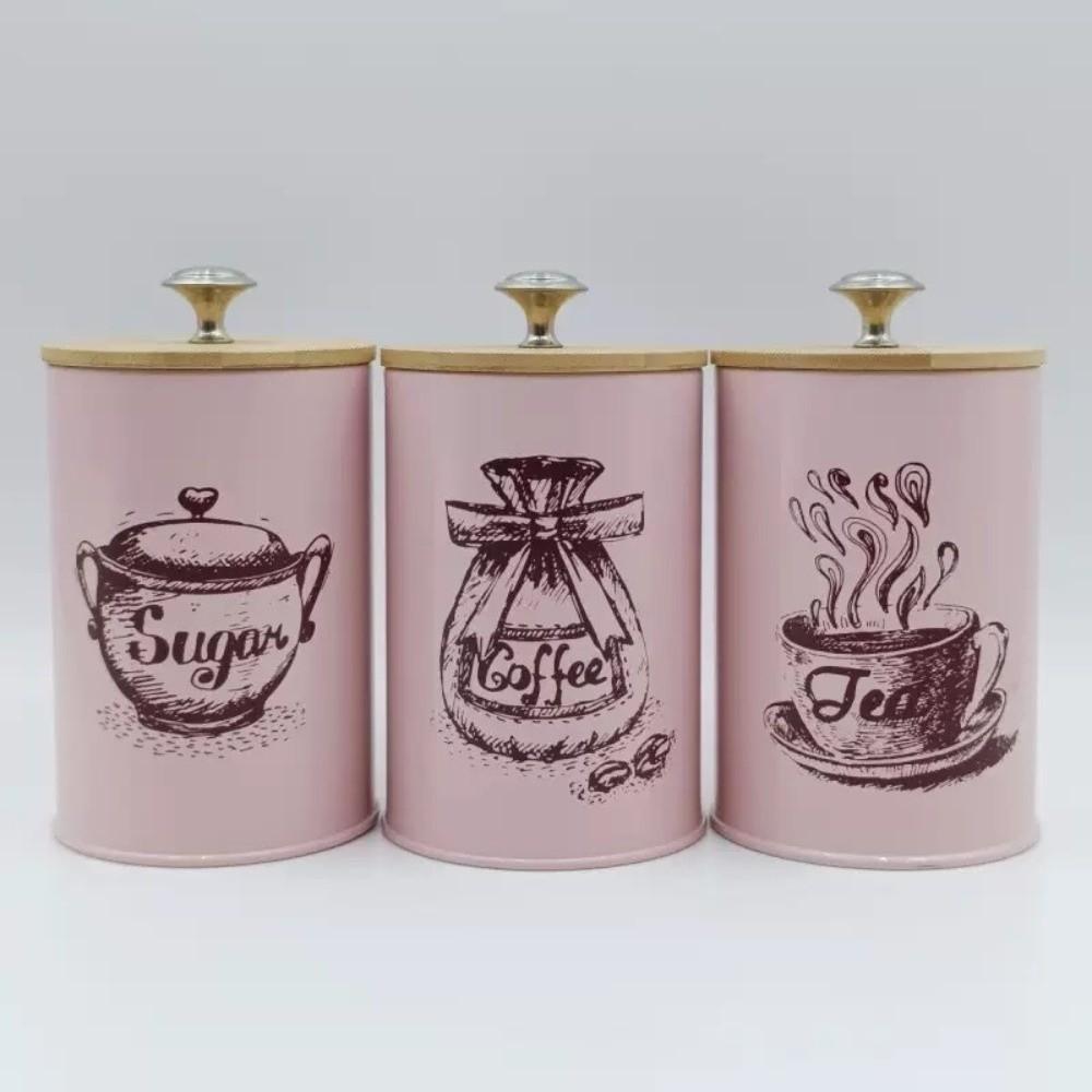 

3pcs Metal Coffee Canister Set Large Capacity White Pink Green Tea Containers with Lid Moisture-proof Sugar Canister Home Use