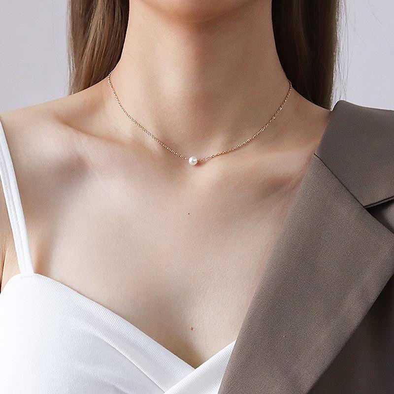 European and American Fashion, Simple Pearl Splicing Chain Necklace, Double-layer Women's Necklace Stacked with Wind Alloy Necklace