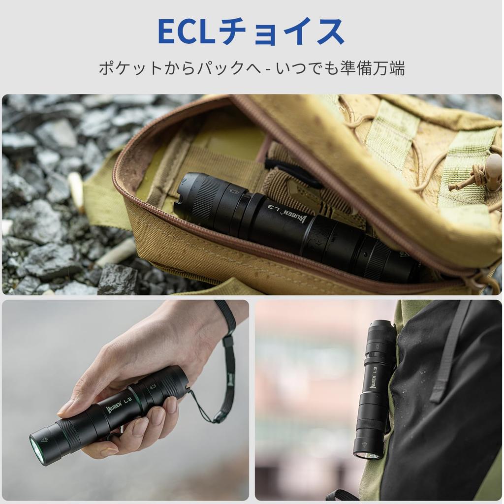 WUBEN L3 Powerful 3000 Lumens Rechargeable USB C 6 Dimming IP68 Powerful LED Portable and Portable Tactical Light for Emergency Power and Evacuations