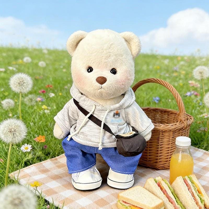 Medium Bear Outfit - Blue Pink Striped Carrot Overalls Set