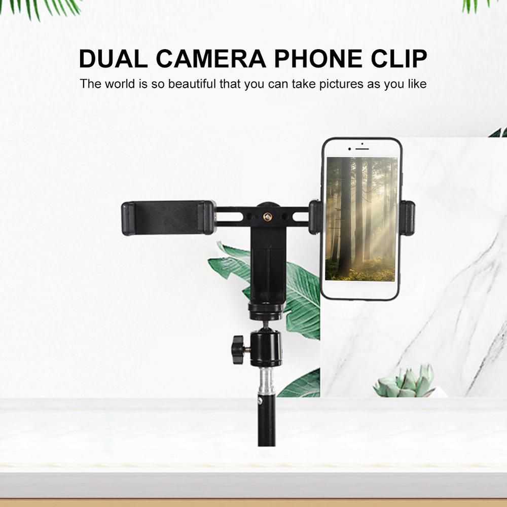 Duals Camera Phone Holder Plastic Mobile Phone Stabilizer Clip 360 Degree Rotating Outdoor Phone Holder For Live Broadcast