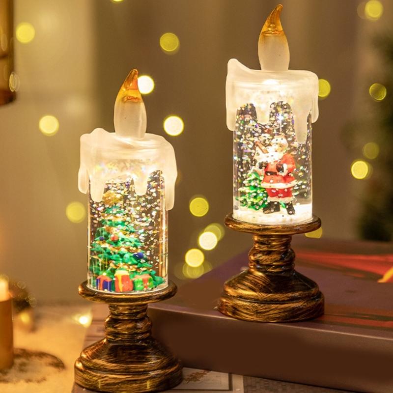 Christmas Snow Globe LED Candle Lamp With Dynamic Snowfalls Effect Crystal Ball For Home Decoration Holiday Gift