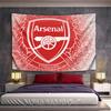 Red Shield with Arsenal Logo, Cannon Graphic, Laurels, and Text Design. Patterned Tapestry for Bedroom and Living Room Home Decor