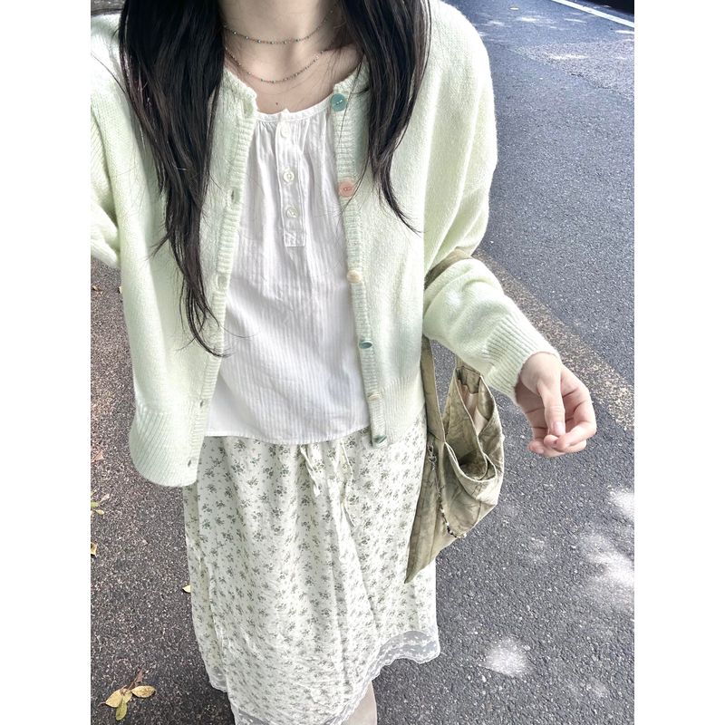 

Весна Корейский Стиль Новинка Зеленый Вязаный Кардиган Верхний Свитер Женская Осенняя Одежда Мягкое Клейкое Пальто Свитер Топы Light green L