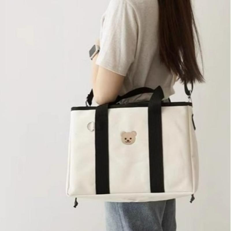 Borsa Mamma Orsetto Cartone Animato Borsa Mamma Tela Leggera Multifunzionale Portatile Borsa Bebè nero