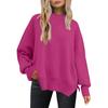 Women's Fashion Round Neck Long Sleeve Sweater Knitted Side Slit Pullover