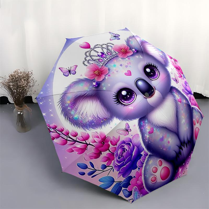 1pc Koala Princess Umbrella Automatic Open/close, 8-Rib Durable Frame, Compact Folding Design, Ideal Birthday/Holiday Gift 1201A