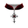 Temperament Gothic Inlaid Red Zircon Anchor Cross Pendant Velvet Necklace for Women Halloween Party Personality Collar Jewelry