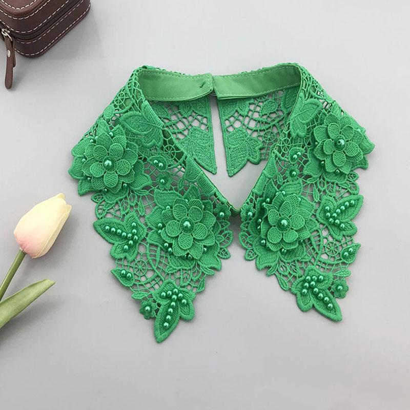 Flower Lace Fake Collar Tie Beading Detachable Collar Shirt False Collar Woman Blouse Top Dickey Detachable Lapel Necklace
