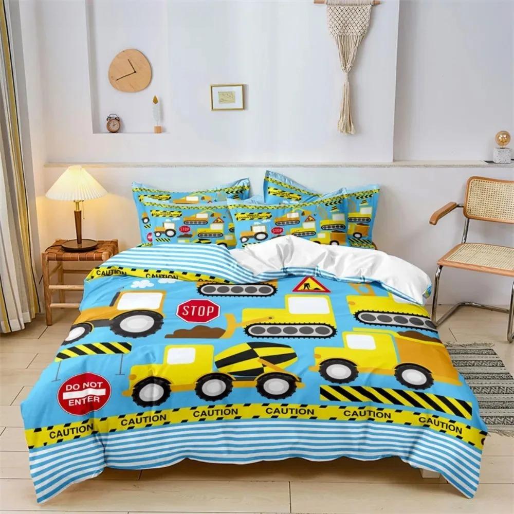 Cute Cartoon Boys Bedding Set Car Track Pattern Duvet Cover Set Children Bed Cover Comforter Cover Full King Pillow Case