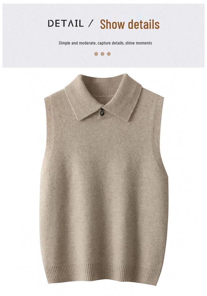 Lapel Wool Knit Vest - Women's Sleeveless Casual Shawl for Autumn and Winter