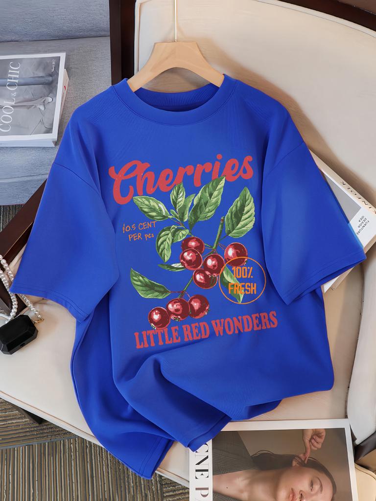Wiśnie 100% Świeże Małe Czerwone Cuda Design Damska Koszulka Codzienna Luźna Koszulki Hip Hop Bawełna Odzież Sportowa Letnia Miękki Top