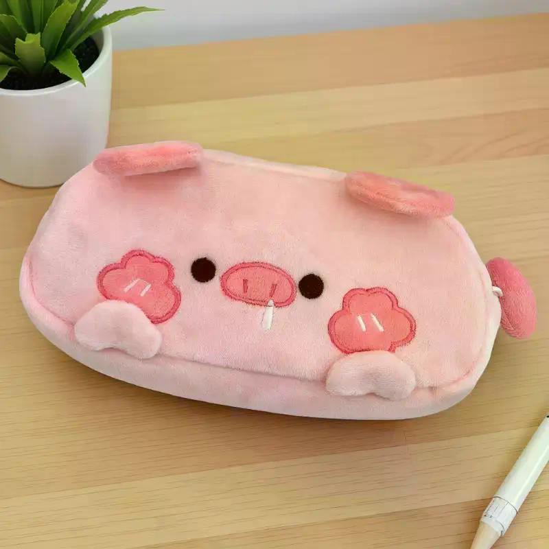 Plush Little Bear Little Pig Pencil Case Cute Makeup Bag Large Capacity Portable Stationery Storage Pouch Zipper Pen Case