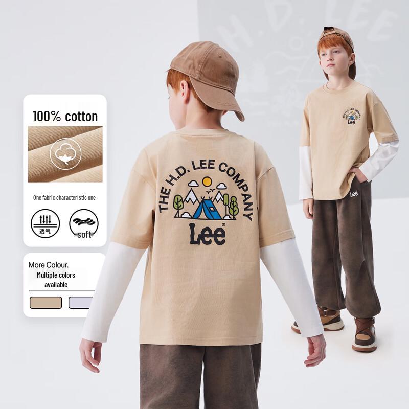 LeeKids Kids  Faux Two-Piece Spliced Print Long Sleeve T-Shirt 110