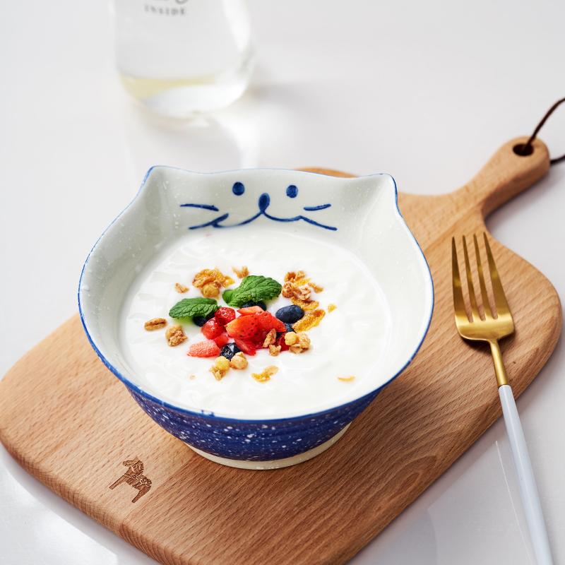 Set of 2pcs Cartoon Cat Bowl Ceramic Rice Bowl Kitty Dessert Bowl Chinese Cuisine Dipping Bowl Ramekin 4.5 Inch