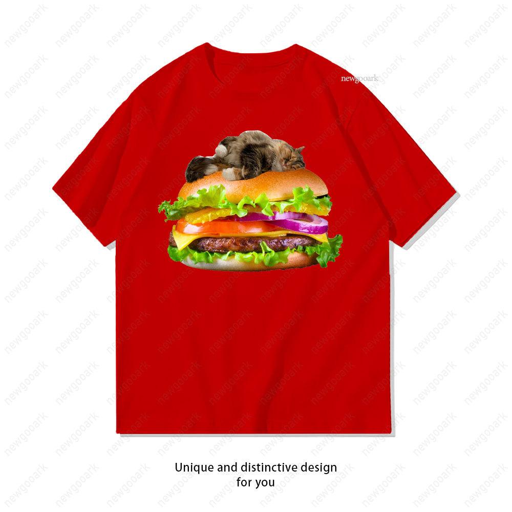 Funny Hamburger Space Cat TShirt Women Unisex Casual Cotton Printed T Shirts Creative Streetwear Camisetas Tops Tee Shortsleev