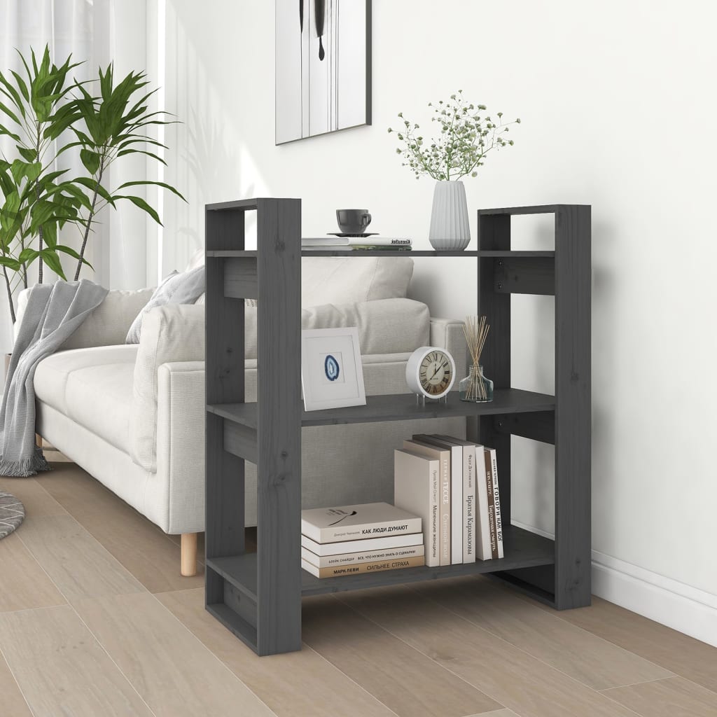 Bookshelf Room Divider Grey 80 x 35 x 91 cm Solid Pine Wood